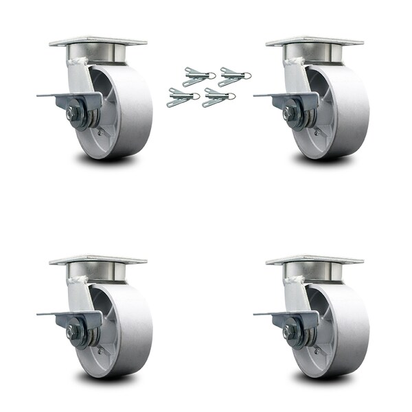 5 Inch Kingpinless Semi Steel Wheel Swivel Caster Set with Brake and Swivel Lock